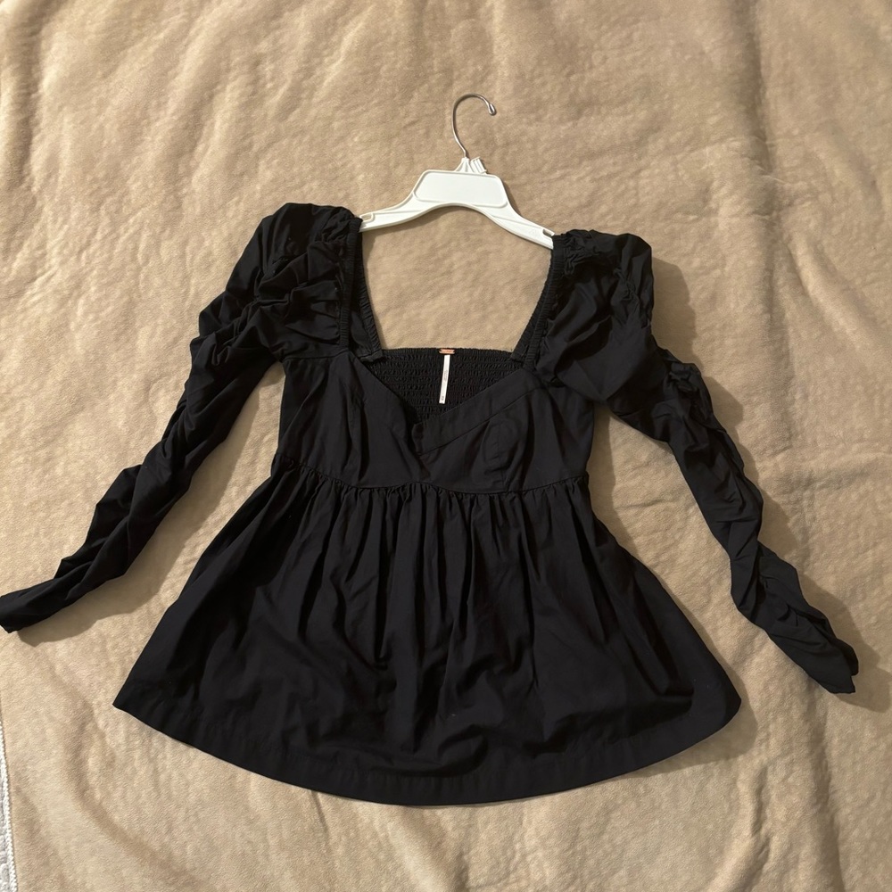 Free People Sweetheart Neckline Top With Ruched Sleeves